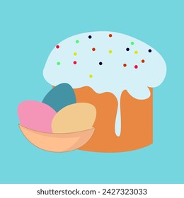 Easter, happy Easter, cake, pastries, cakes with icing and sprinkles. Easter egg, colored eggs in a cup. use it to design posters and posters, to design posts and stories