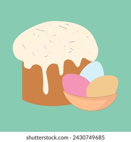 Easter, happy Easter, cake, pastries, cakes with icing and sprinkles. Easter egg, colored eggs in a cup. use it to design posters and posters, to design posts and stories