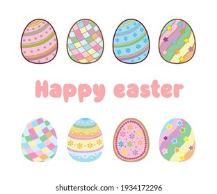Easter. Happy Easter eggs colorful set. Spring holiday. Vector Illustration.