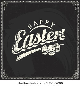 easter happy text grunge chalk egg logo retro vector banner vector label element of easter holiday on blackboard background perfect as template for greeting card easter happy text grunge chalk egg log