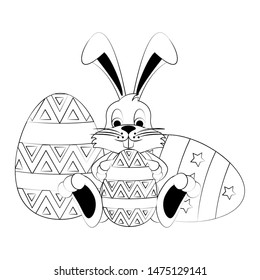 easter happy tradition spring celebration eggs with bunny rabbit cartoon vector illustration graphic design