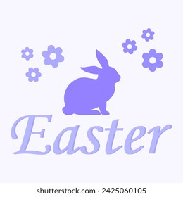 Easter. Happy Easter. Vector illustration. Flat Simple. Silhouette. Rabbit silhouette. Easter eggs silhouette. Easter eggs. Silhouette of a flower.