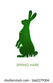 Easter hare concept, Easter rabbit looks like layered paper card with green leaf pattern, beautiful Easter holiday symbol, vector