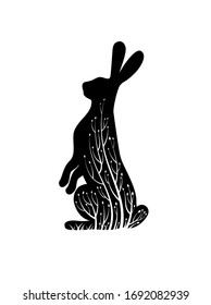 Easter hare concept, Easter rabbit silhouette in black color on the white background, new look on Easter holiday symbol, vector