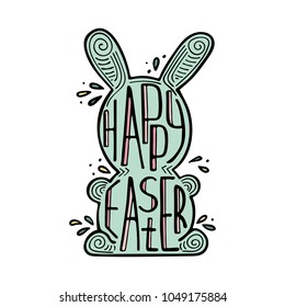 Easter hare with a creative lettering inside. Doodles.