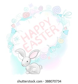 Easter hare with greetings of Happy Easter, vector illustration