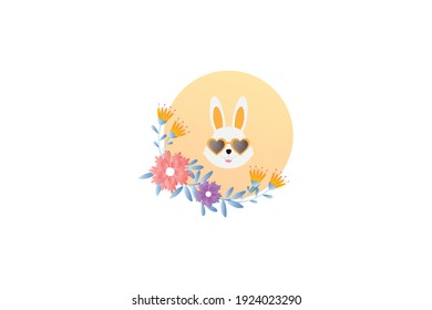 Ilustración de las flores de conejo de cabeza de Pascua