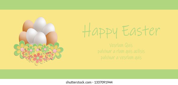 Easter heap of eggs in flowers greeting card vector