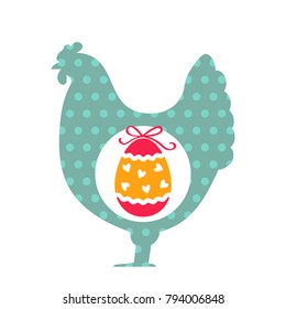 Easter hen and egg. flat vector illustration isolate on a white background
