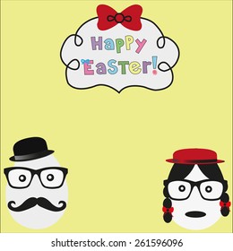 Easter hipster eggs man and lady background
