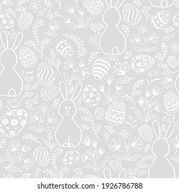 Easter holday seamless pattern. Spring gentle background with easter eggs and bunny. Happy Easter tile wallpaper