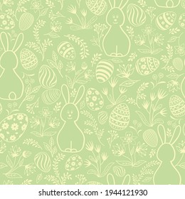 Easter holday seamless pattern. Spring gentle background with easter eggs and bunny. Happy Easter tile wallpaper