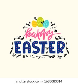 Easter holiday ad decorative hand drawn lettering. Vector text design for greeting and advertising products.