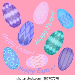 Easter holiday art card with colorful eggs flat, Happy Easter design elements, decoration for celebration vector