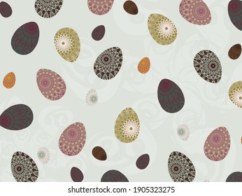 Osterferien-Attribute auf grauem Hintergrund mit Mustern
