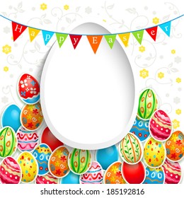 Antecedentes de las vacaciones de Semana Santa con huevos de color. Lugar para el texto