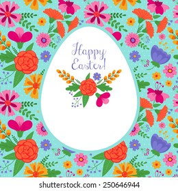 Easter holiday background with floral seamless pattern