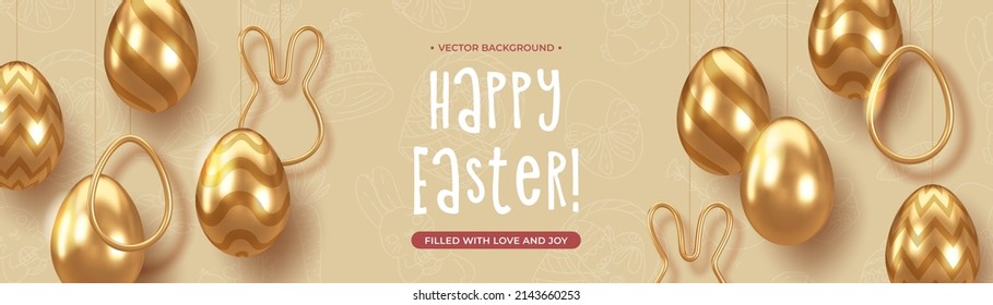 Easter Holiday background with golden decor elements. Vector illustration. 