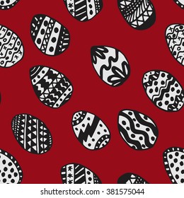 Easter Holiday background, seamless patterns of hand drawn eggs