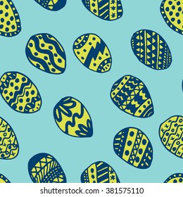 Easter Holiday background, seamless patterns of hand drawn eggs