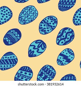 Easter Holiday background, seamless patterns of hand drawn eggs