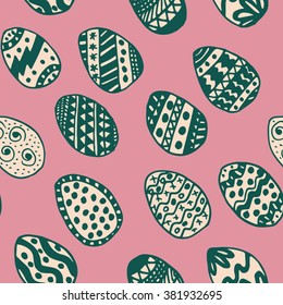 Easter Holiday background, seamless patterns of hand drawn eggs