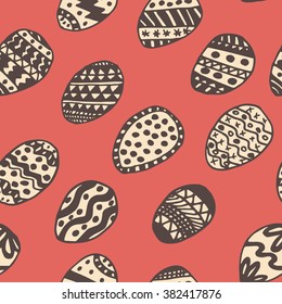 Easter Holiday background, seamless patterns of hand drawn eggs