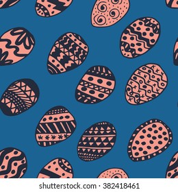 Easter Holiday background, seamless patterns of hand drawn eggs