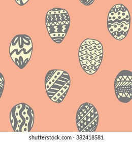 Easter Holiday background, seamless patterns of hand drawn eggs
