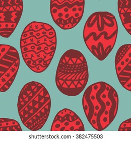 Easter Holiday background, seamless patterns of hand drawn eggs