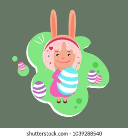 Easter holiday bunny girl with big egg