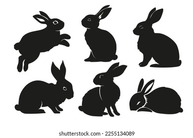 Easter holiday bunny set, wildlife silhouette collection greeting rabbit vector element 