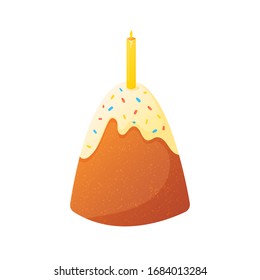 Easter holiday cake with icing and candle. Vector design element for greeting and advertising products.