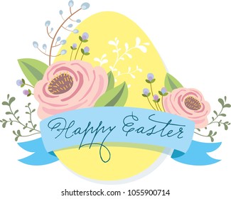 Easter holiday card with egg and flowers
