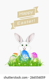 Easter Holiday Card with Egg and Rabbit