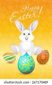 Easter Holiday Card with Eggs and Rabbit