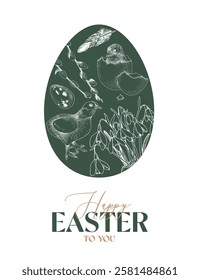 Easter holiday card with hand drawn elements