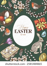 Easter holiday card with hand drawn elements