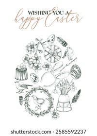 Easter holiday card with hand drawn elements