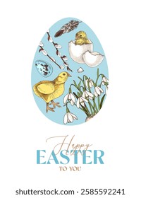 Easter holiday card with hand drawn elements