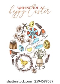 Easter holiday card with hand drawn elements