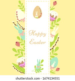  Easter holiday card with inscription and elements separately