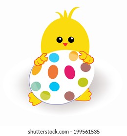 Easter holiday chick holding colorful egg vector