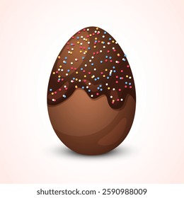 Easter holiday chocolate egg with chocolate glaze and decorative sprinkles isolated on gradient background. Holiday sweets 