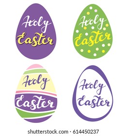 easter holiday, collection of Easter eggs,  religious symbol of Christianity hand drawn greetings logo vector illustration