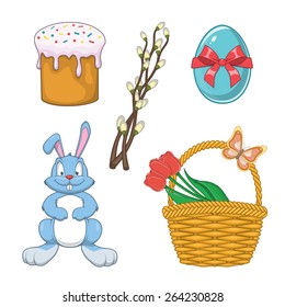 Easter holiday collection. Set of traditional design elements isolated on white. Eps 10 vector illustration.