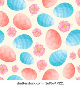 Easter holiday color eggs seamless pattern. Vector background design for greeting and advertising products.