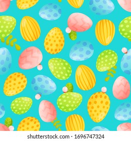 Easter holiday color eggs seamless pattern. Vector background design for greeting and advertising products.