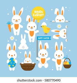 Easter holiday concept with cute bunny set for graphic and web design