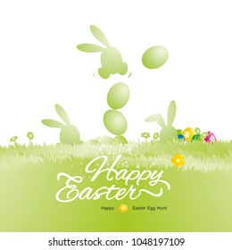 Easter holiday concept rabbit eggs green background vector